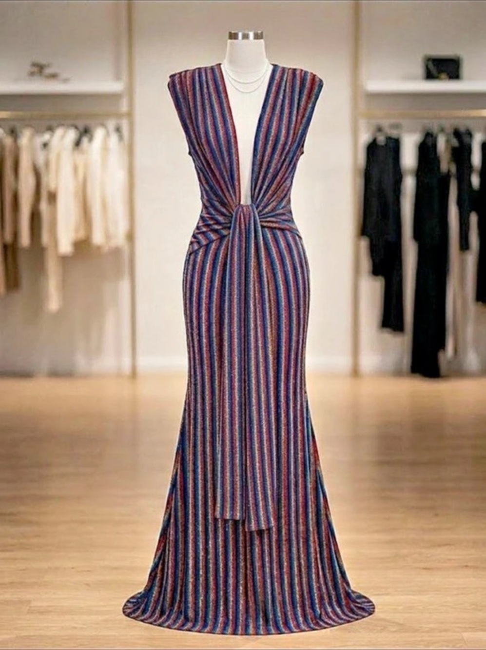 Fashion Nova Private Occasion Metallic Rainbow Maxi Dress Blue & Red Medium